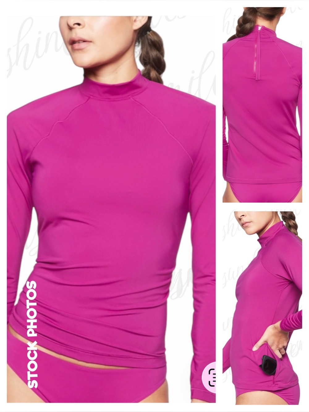 Athleta UPF50+ Fuchsia North Point Rashguard Long-Sleeve Swim Top #405921 Medium